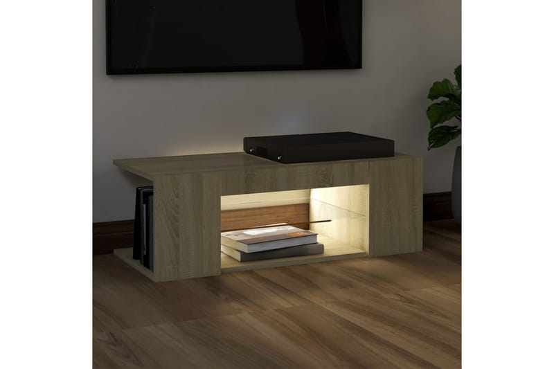 TV-bänk med LED-belysning sonoma-ek 90x39x30 cm - Brun - Möbler - TV- & Mediamöbler - TV bänk & mediabänk