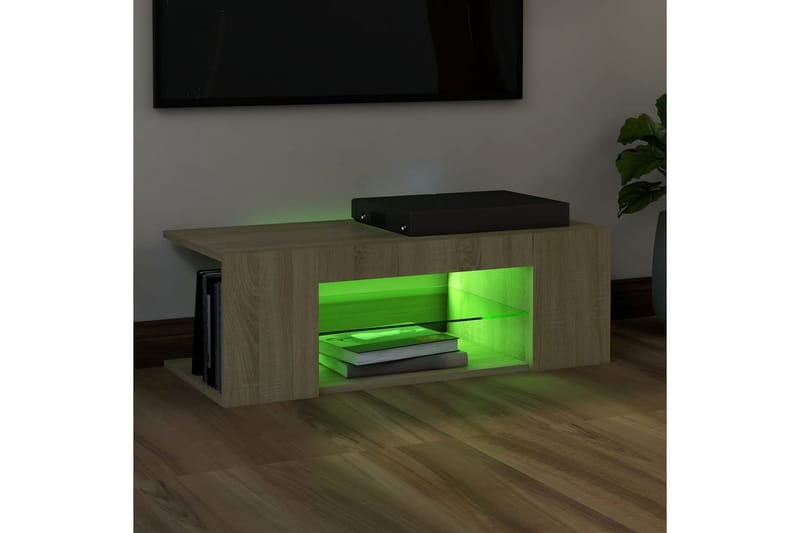 TV-bänk med LED-belysning sonoma-ek 90x39x30 cm - Brun - Möbler - TV- & Mediamöbler - TV bänk & mediabänk