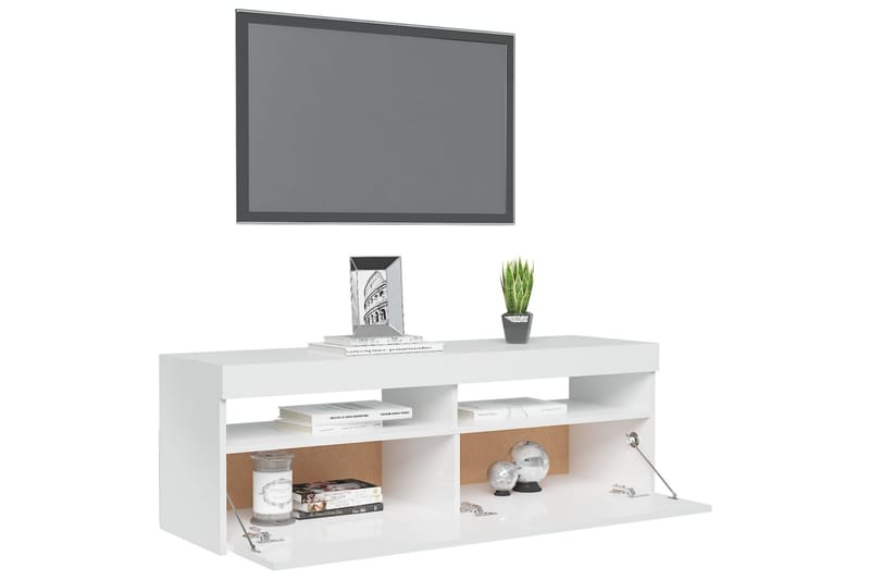 TV-bänk med LED-belysning vit högglans 120x35x40 cm - Vit - Möbler - TV- & Mediamöbler - TV bänk & mediabänk