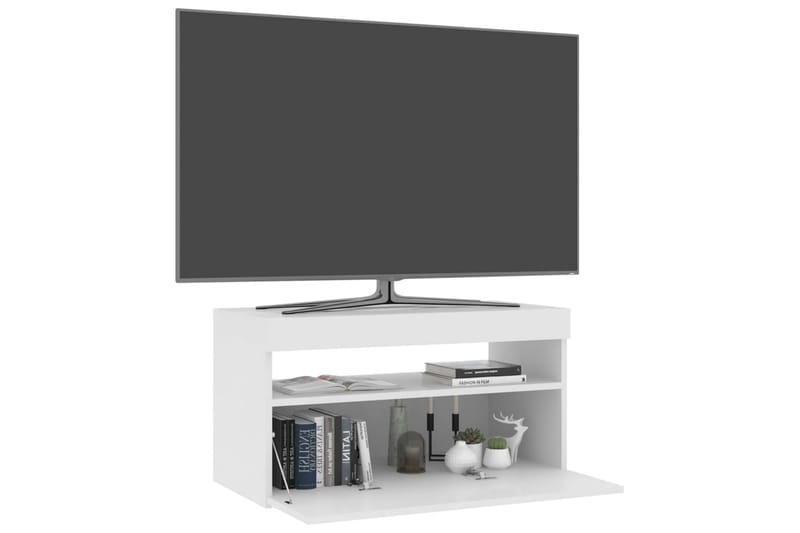 Tv-bänk med LED-belysning vit högglans 75x35x40 cm - Vit - Möbler - TV- & Mediamöbler - TV bänk & mediabänk