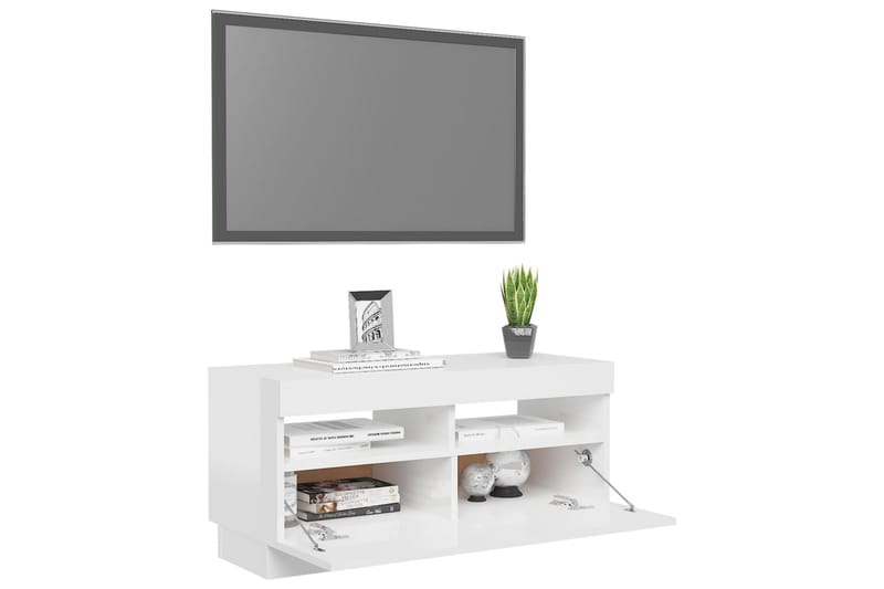 TV-bänk med LED-belysning vit högglans 80x35x40 cm - Vit - Möbler - TV- & Mediamöbler - TV bänk & mediabänk