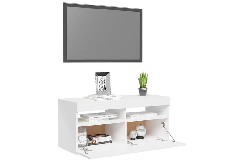 TV-bänk med LED-belysning vit högglans 90x35x40 cm - Vit - Möbler - TV- & Mediamöbler - TV bänk & mediabänk