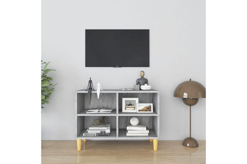 TV-bänk med massiva ben grå sonoma-ek 69,5x30x50 cm - Grå - Möbler - TV- & Mediamöbler - TV bänk & mediabänk