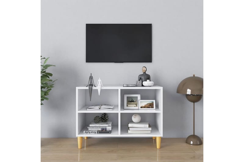 TV-bänk med massiva ben vit 69,5x30x50 cm - Vit - Möbler - TV- & Mediamöbler - TV bänk & mediabänk