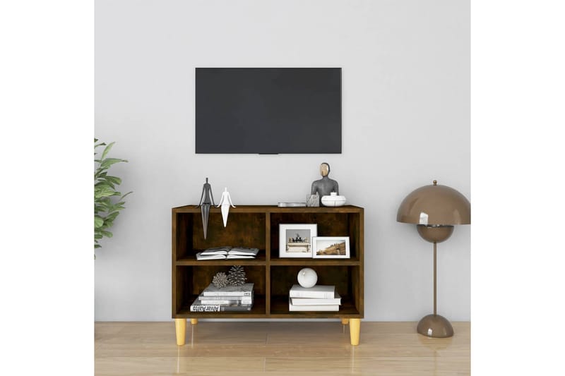 TV-bänk med massiva träben rökfärgad ek 69,5x30x50 cm - Brun - Möbler - TV- & Mediamöbler - TV bänk & mediabänk