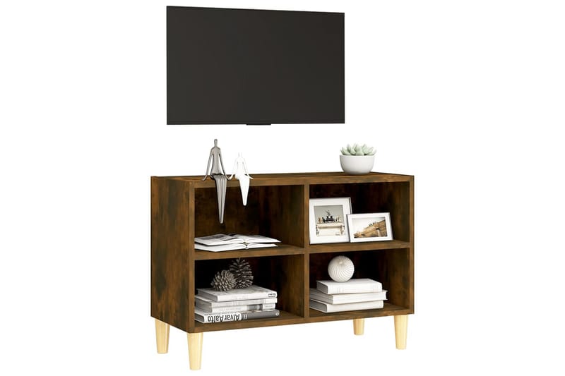 TV-bänk med massiva träben rökfärgad ek 69,5x30x50 cm - Brun - Möbler - TV- & Mediamöbler - TV bänk & mediabänk