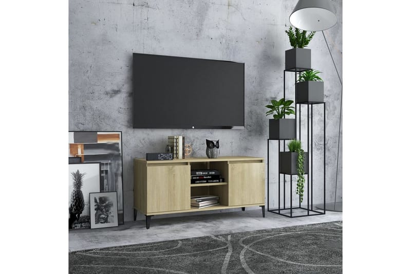 TV-bänk med metallben sonoma-ek 103,5x35x50 cm - Brun - Möbler - TV- & Mediamöbler - TV bänk & mediabänk