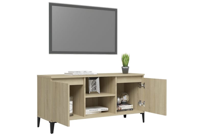 TV-bänk med metallben sonoma-ek 103,5x35x50 cm - Brun - Möbler - TV- & Mediamöbler - TV bänk & mediabänk