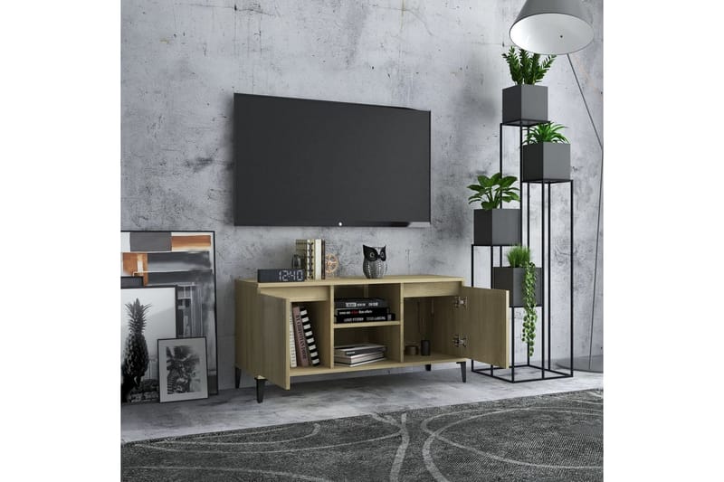 TV-bänk med metallben sonoma-ek 103,5x35x50 cm - Brun - Möbler - TV- & Mediamöbler - TV bänk & mediabänk