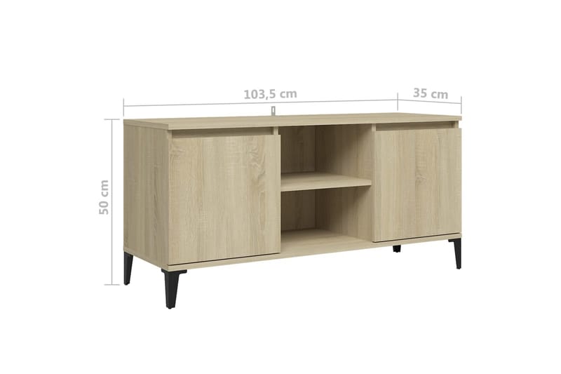 TV-bänk med metallben sonoma-ek 103,5x35x50 cm - Brun - Möbler - TV- & Mediamöbler - TV bänk & mediabänk