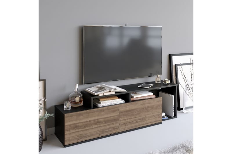 Tv-bänk Nexeria 150 cm - Svart/Mörkbrun - Möbler - TV- & Mediamöbler - TV bänk & mediabänk