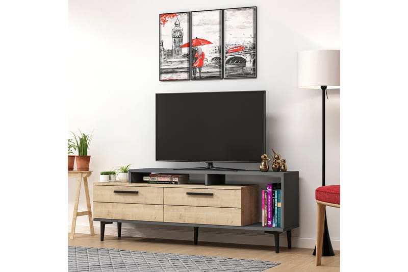 Tv-bänk Nivarlet 150 cm - Blå/Natur/Antracit - Möbler - TV- & Mediamöbler - TV bänk & mediabänk