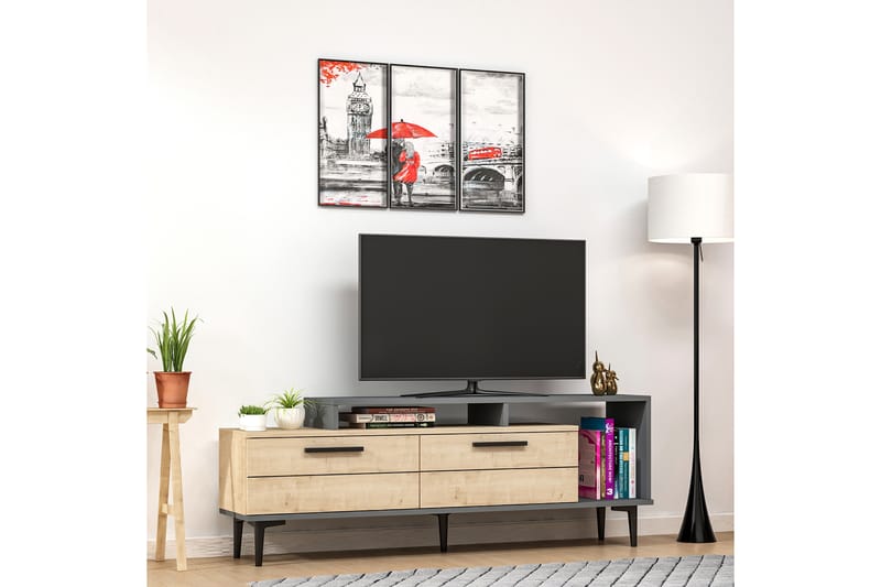 Tv-bänk Nivarlet 150 cm - Blå/Natur/Antracit - Möbler - TV- & Mediamöbler - TV bänk & mediabänk