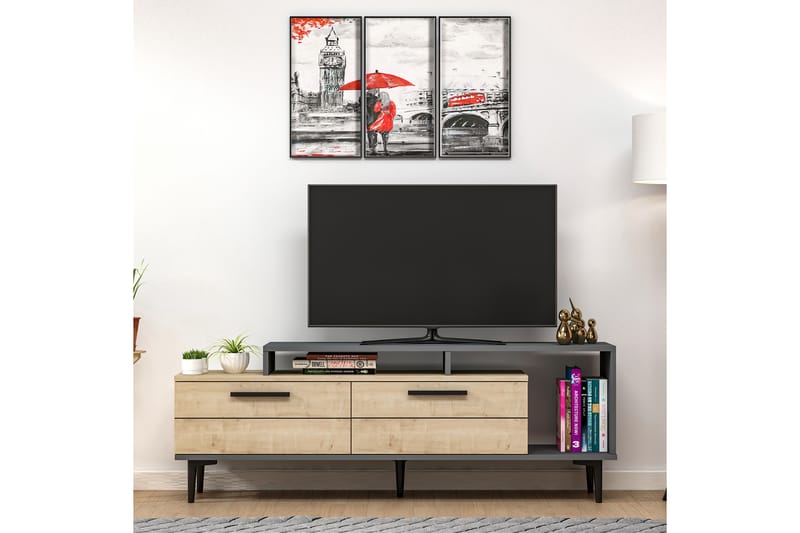 Tv-bänk Nivarlet 150 cm - Blå/Natur/Antracit - Möbler - TV- & Mediamöbler - TV bänk & mediabänk