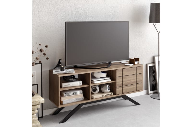 Tv-bänk Northeim 130 cm - Svart/Mörkbrun - Möbler - TV- & Mediamöbler - TV bänk & mediabänk