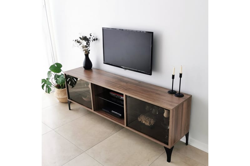 Tv-bänk Olympos 160x35 cm Brun - Hanah Home - Möbler - TV- & Mediamöbler - TV bänk & mediabänk