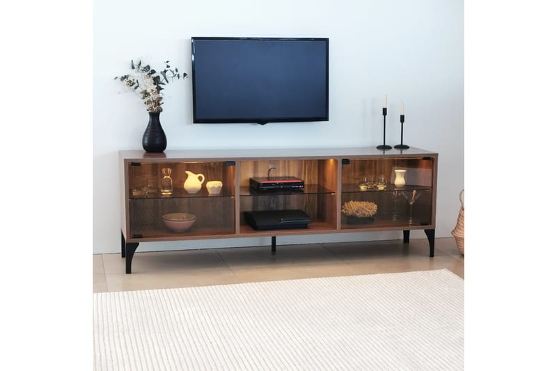 Tv-bänk Olympos 160x35 cm Brun - Hanah Home - Möbler - TV- & Mediamöbler - TV bänk & mediabänk