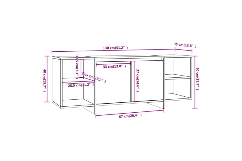 TV-bänk rökfärgad ek 130x35x50 cm spånskiva - Brun - Möbler - TV- & Mediamöbler - TV bänk & mediabänk