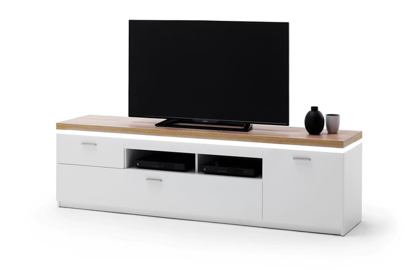 TV-Bänk Sirbaugh 195 cm - Vit|Ek - Möbler - TV- & Mediamöbler - TV bänk & mediabänk