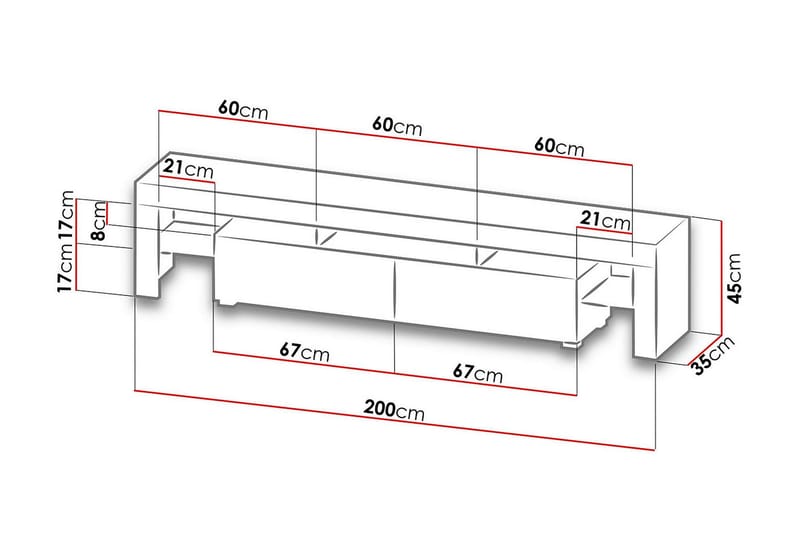 TV-bänk Solo 200 cm - Grå|Vit - Möbler - TV- & Mediamöbler - TV bänk & mediabänk