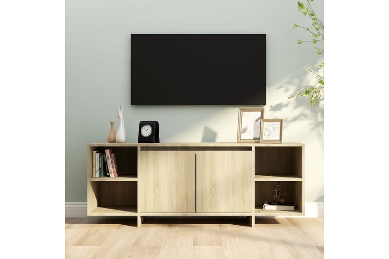 TV-bänk sonoma-ek 130x35x50 cm spånskiva - Beige - Möbler - TV- & Mediamöbler - TV bänk & mediabänk