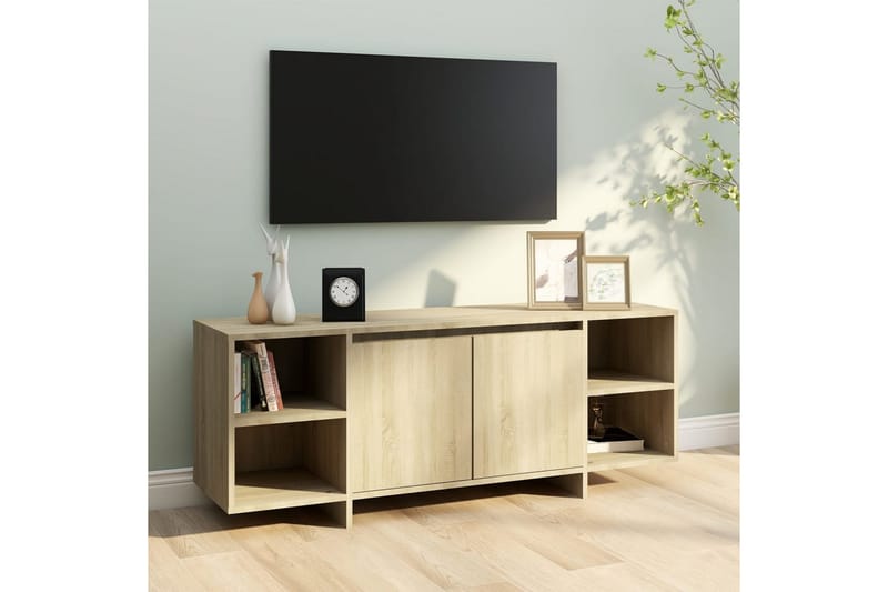 TV-bänk sonoma-ek 130x35x50 cm spånskiva - Beige - Möbler - TV- & Mediamöbler - TV bänk & mediabänk