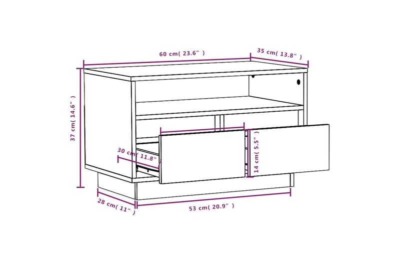 Tv-bänk svart 60x35x37 cm massiv furu - Svart - Möbler - TV- & Mediamöbler - TV bänk & mediabänk