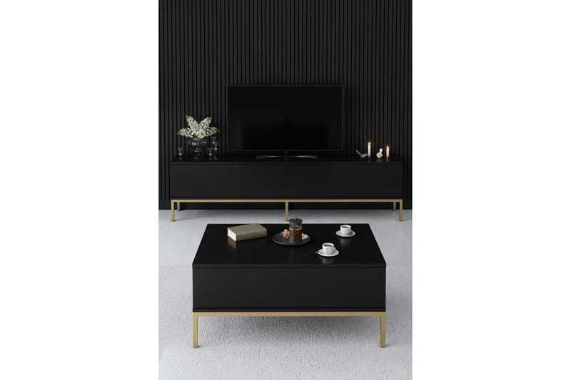 Tv-bänk Tejmon 180 cm - Svart/Guld - TV bänk & mediabänk