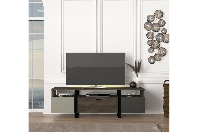 Tv-bänk Valloria 150 cm - Grå/Antracit/Valnöt - Möbler - TV- & Mediamöbler - TV bänk & mediabänk