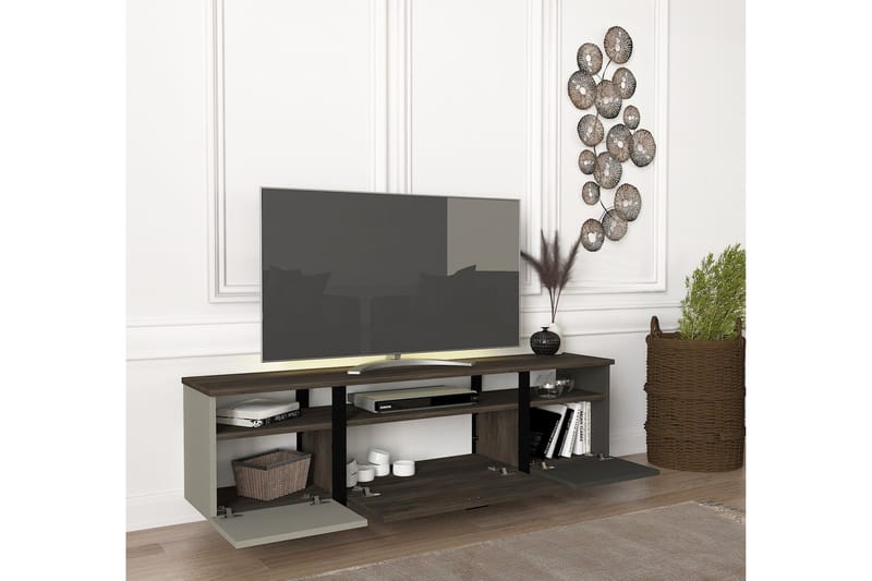 Tv-bänk Valloria 150 cm - Grå/Antracit/Valnöt - Möbler - TV- & Mediamöbler - TV bänk & mediabänk