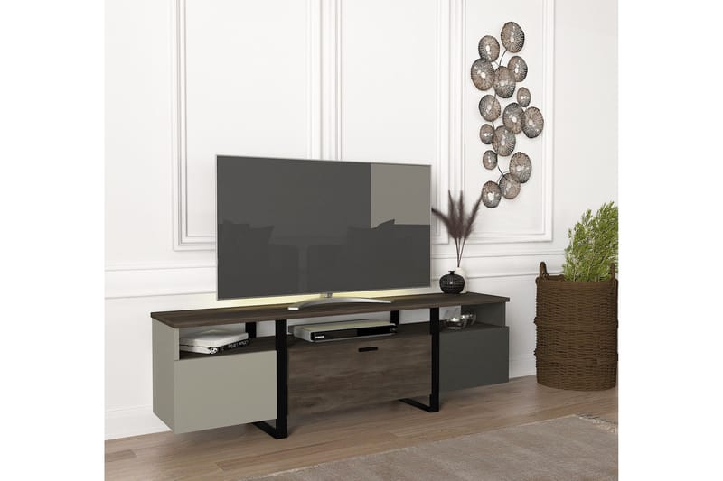 Tv-bänk Valloria 150 cm - Grå/Antracit/Valnöt - Möbler - TV- & Mediamöbler - TV bänk & mediabänk