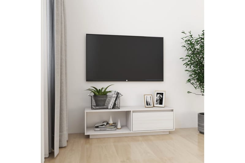 TV-bänk vit 110x30x33,5 cm massiv furu - Vit - Möbler - TV- & Mediamöbler - TV bänk & mediabänk