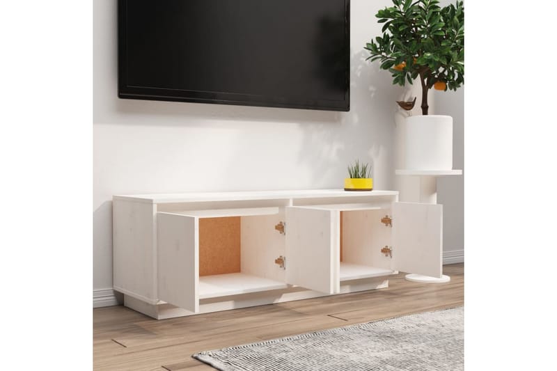 Tv-bänk vit 110x34x40 cm massiv furu - Vit - Möbler - TV- & Mediamöbler - TV bänk & mediabänk