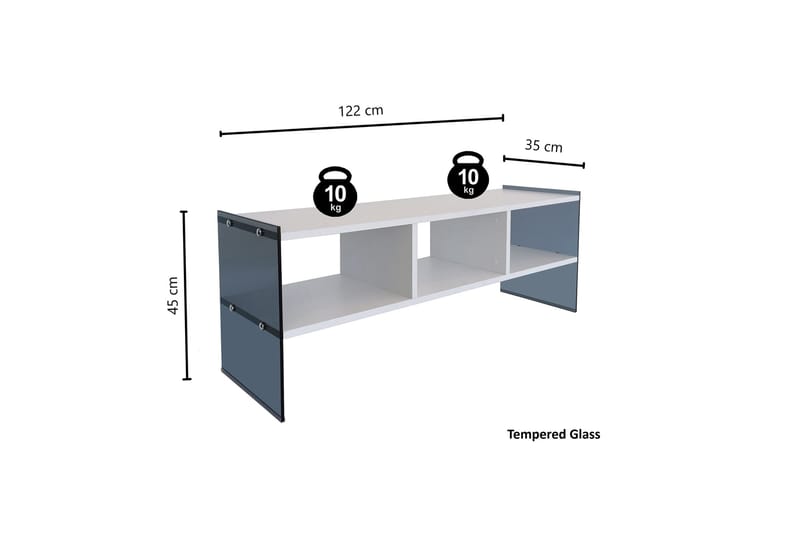 TV-bänk Zazana 122 cm - Vit/Grå - Möbler - TV- & Mediamöbler - TV bänk & mediabänk