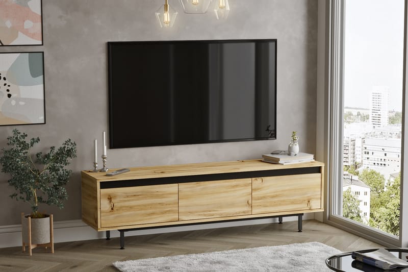 Tv-bänk Zeliv 160 cm - Natur/Svart - Möbler - TV- & Mediamöbler - TV bänk & mediabänk