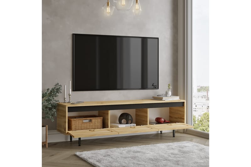 Tv-bänk Zeliv 160 cm - Natur/Svart - Möbler - TV- & Mediamöbler - TV bänk & mediabänk