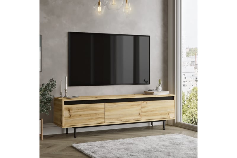 Tv-bänk Zeliv 160 cm - Natur/Svart - Möbler - TV- & Mediamöbler - TV bänk & mediabänk