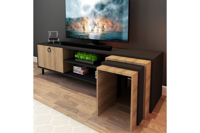 Tv-bänk Zigone 180 cm - Natur/Svart - Möbler - TV- & Mediamöbler - TV bänk & mediabänk