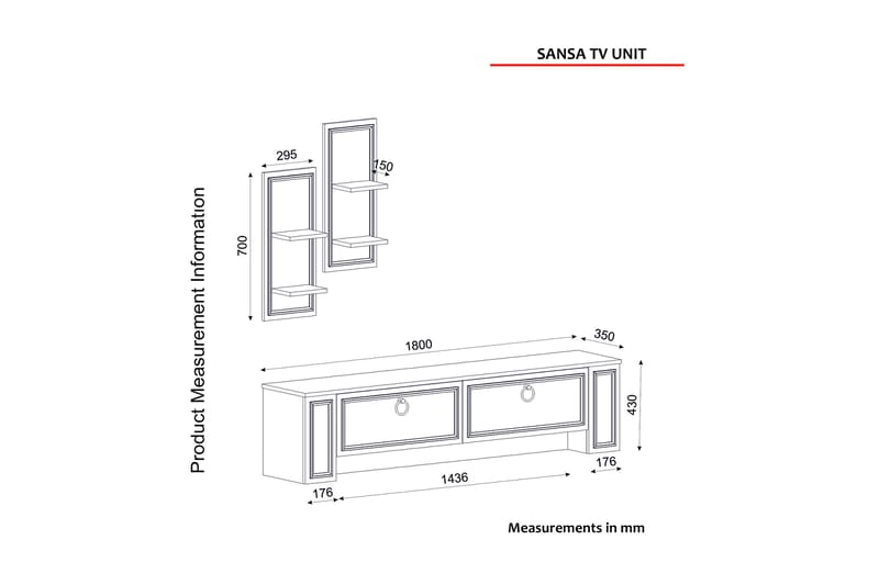 Tv-bänk Zuhal 180 cm - Vit/Teak - Möbler - TV- & Mediamöbler - TV bänk & mediabänk