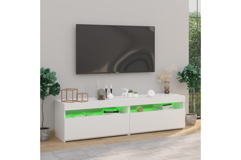 Tv-bänkar med LED-belysning 2 st vit högglans 75x35x40 cm - Vit - Möbler - TV- & Mediamöbler - TV bänk & mediabänk