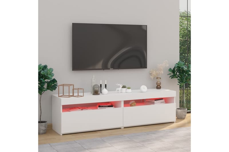 Tv-bänkar med LED-belysning 2 st vit högglans 75x35x40 cm - Vit - Möbler - TV- & Mediamöbler - TV bänk & mediabänk