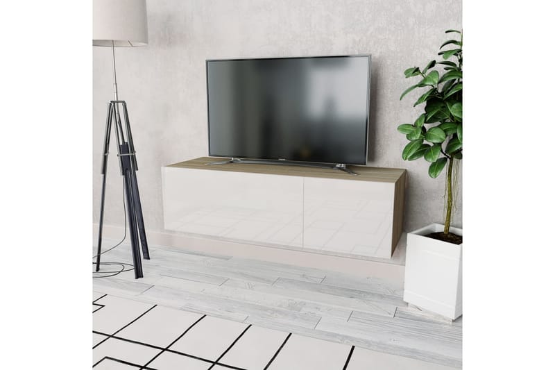 TV-möbel spånskiva 120x40x34 cm ek och vit högglans - Brun - Möbler - TV- & Mediamöbler - TV bänk & mediab�änk