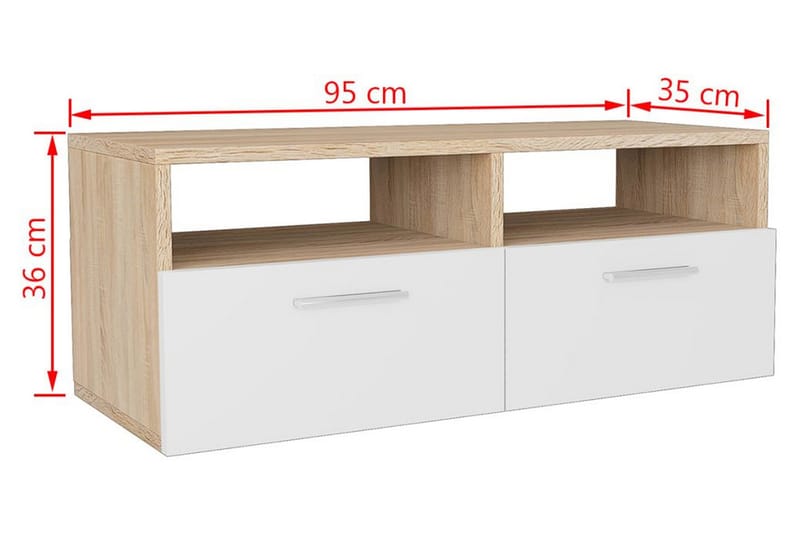 TV-möbel spånskiva 95x35x36 cm ek och vit - Brun - Möbler - TV- & Mediamöbler - TV bänk & mediabänk