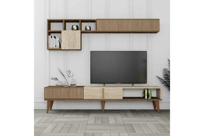 Tv-bänk Milanda 180 cm - Valnöt/Beige - Möbler - TV- & Mediamöbler - TV bänk & mediabänk