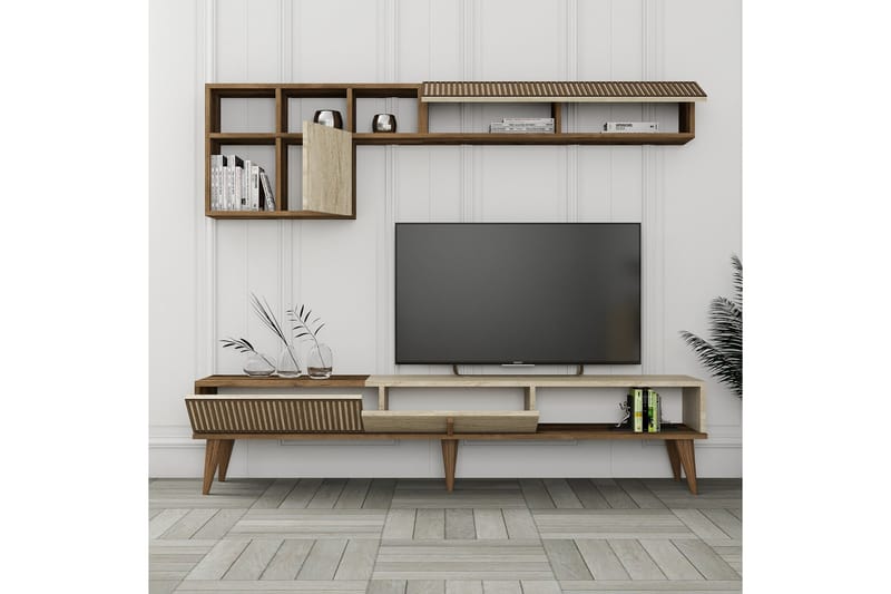 Tv-bänk Milanda 180 cm - Valnöt/Beige - Möbler - TV- & Mediamöbler - TV bänk & mediabänk