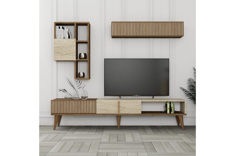 Tv-bänk Milanda 180 cm - Valnöt/Beige - Möbler - TV- & Mediamöbler - TV bänk & mediabänk