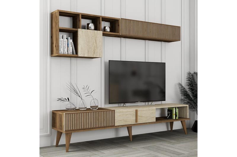 Tv-bänk Milanda 180 cm - Valnöt/Beige - Möbler - TV- & Mediamöbler - TV bänk & mediabänk