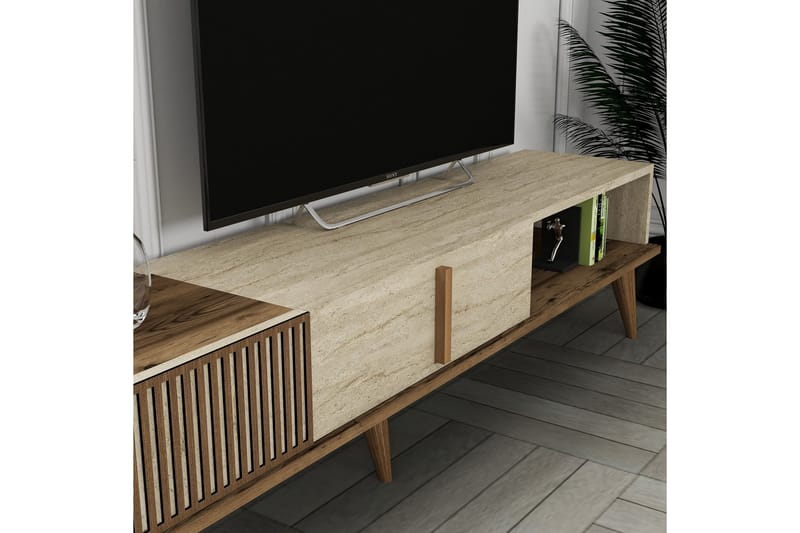 Tv-bänk Milanda 180 cm - Valnöt/Beige - Möbler - TV- & Mediamöbler - TV bänk & mediabänk