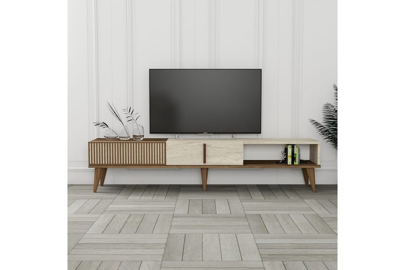 Tv-bänk Milanda 180 cm - Valnöt/Beige - Möbler - TV- & Mediamöbler - TV bänk & mediabänk