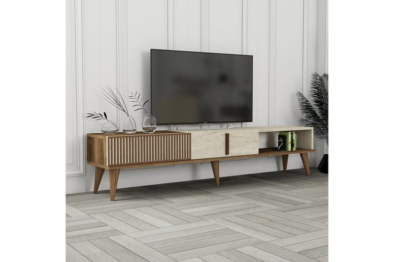 Tv-bänk Milanda 180 cm - Valnöt/Beige - Möbler - TV- & Mediamöbler - TV bänk & mediabänk